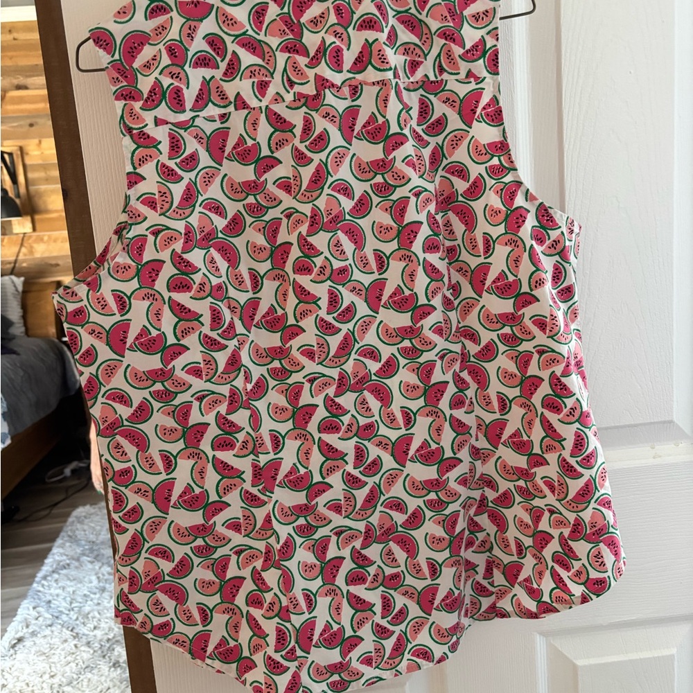 J. Crew White Sleeveless Button-Front Top with Pink Watermelon Print - Picture 5 of 5